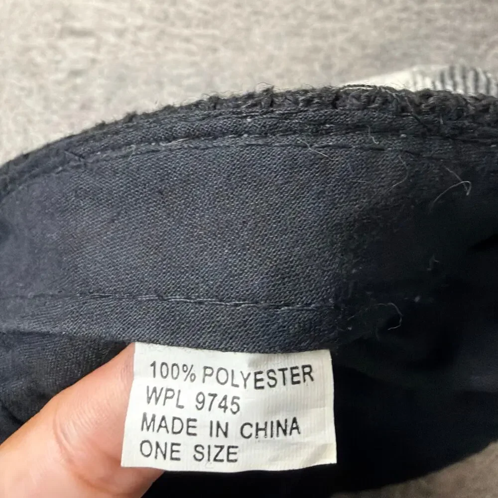 Plaid B&W Ribbed Button Newsboy Cap